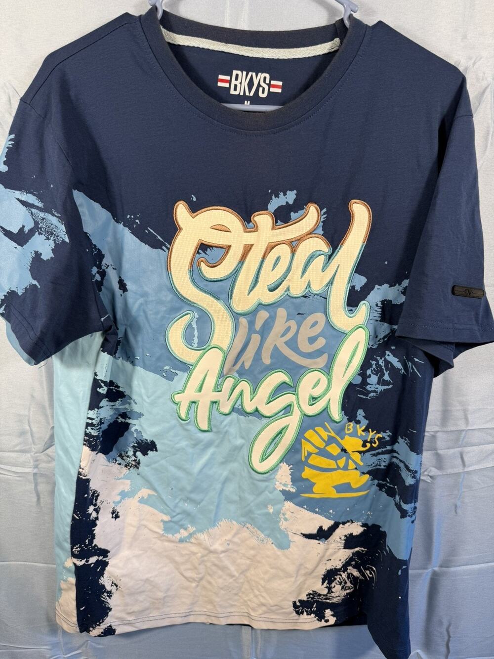 BKYS Men's M Steal Like Angel Blue Graphic T-Shirt Embroidered Streetwear